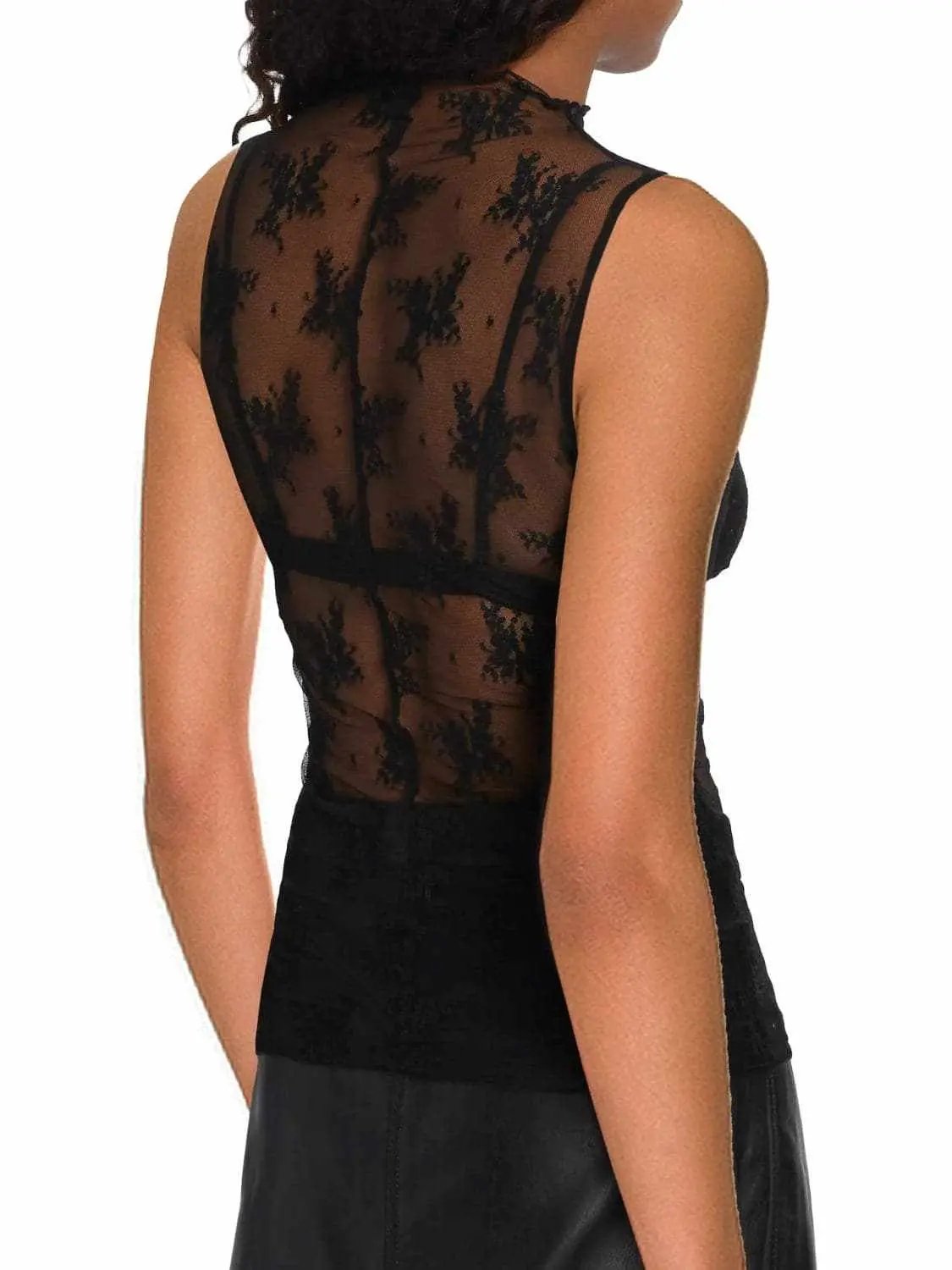 Trendsi Sheer lace mock neck top