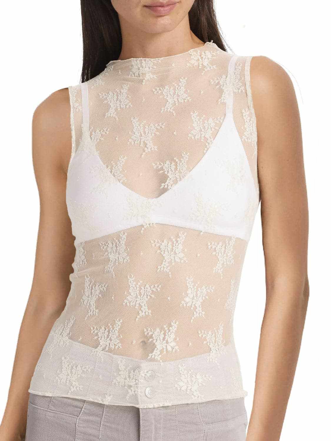 Trendsi Sheer lace mock neck top