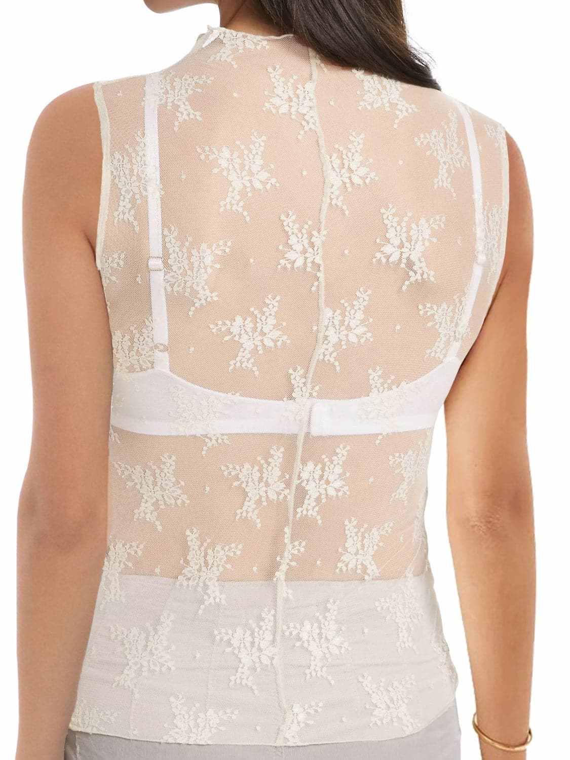 Trendsi Sheer lace mock neck top