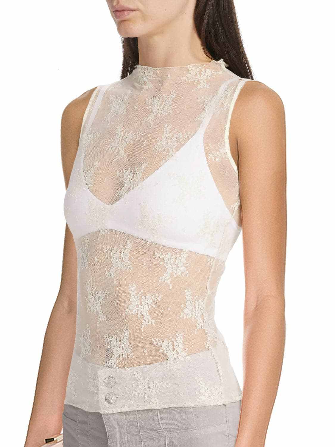 Trendsi Sheer lace mock neck top