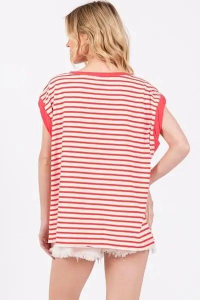 Striped Tee - Side Slits - Women's Casual Top