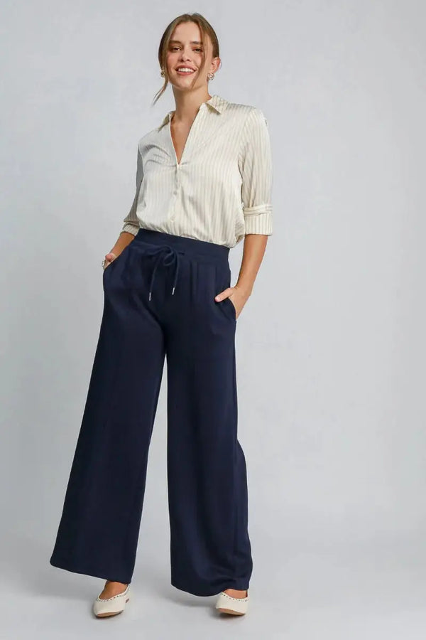 Trendsi Umgee Drawstring Pants Women's Casual Wide Leg Trousers with Pockets