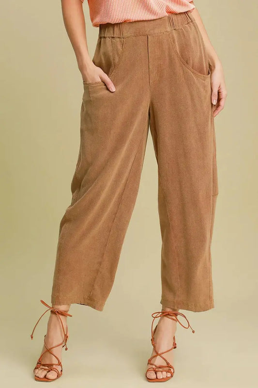 Trendsi Umgee + Elastic Waist Pants + Casual Everyday + Women's Bottoms + Baggy Fit, Pockets