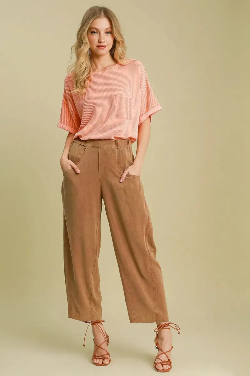 Trendsi Umgee + Elastic Waist Pants + Casual Everyday + Women's Bottoms + Baggy Fit, Pockets