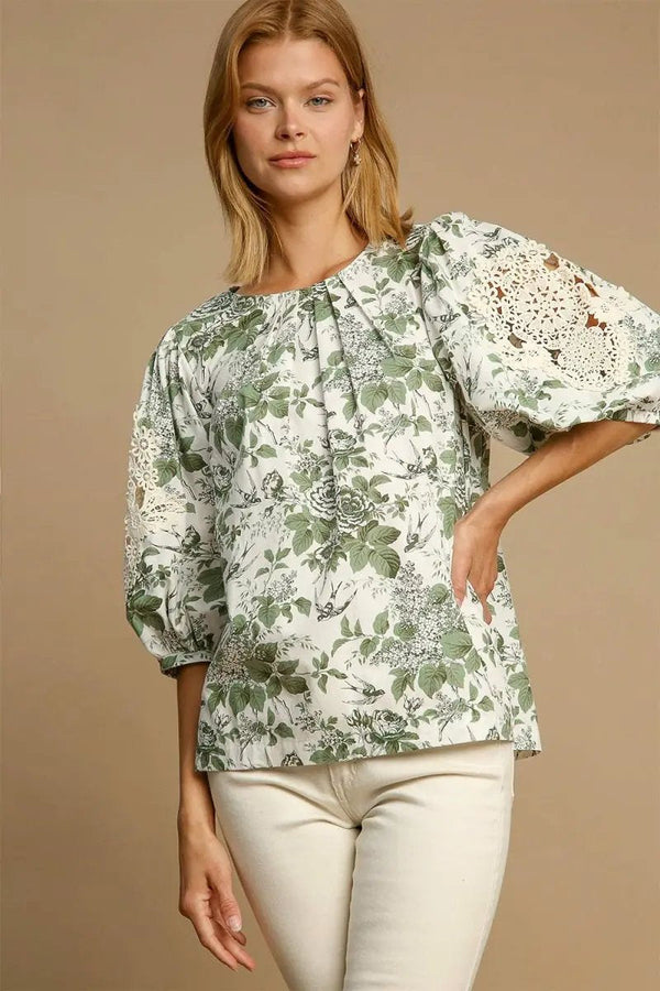 Trendsi Floral Lace Blouse Women's Casual Top USA Shipped
