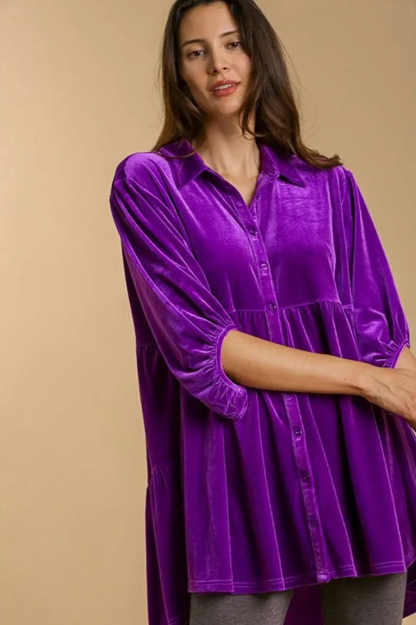Trendsi Button-Down Shirt Women's Casual High Low Top USA Made Lightweight