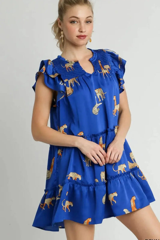 Trendsi Cheetah Print Mini Dress Women's Casual Ruffle Dress - USA Shipped