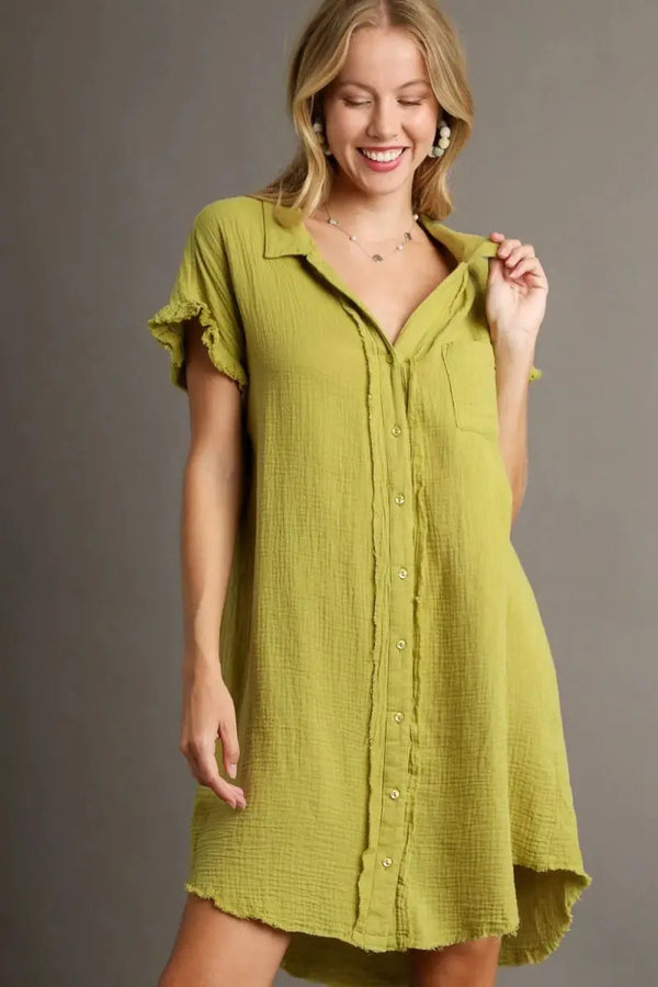 Trendsi Gauze Shirt Dress Women's Casual Button Down Summer Tunic Top
