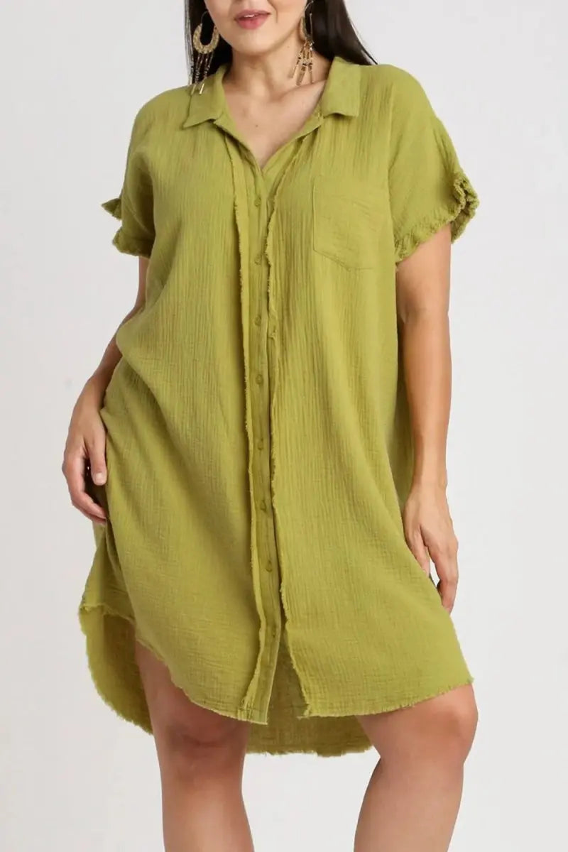 Trendsi Gauze Shirt Dress Women's Casual Button Down Summer Tunic Top