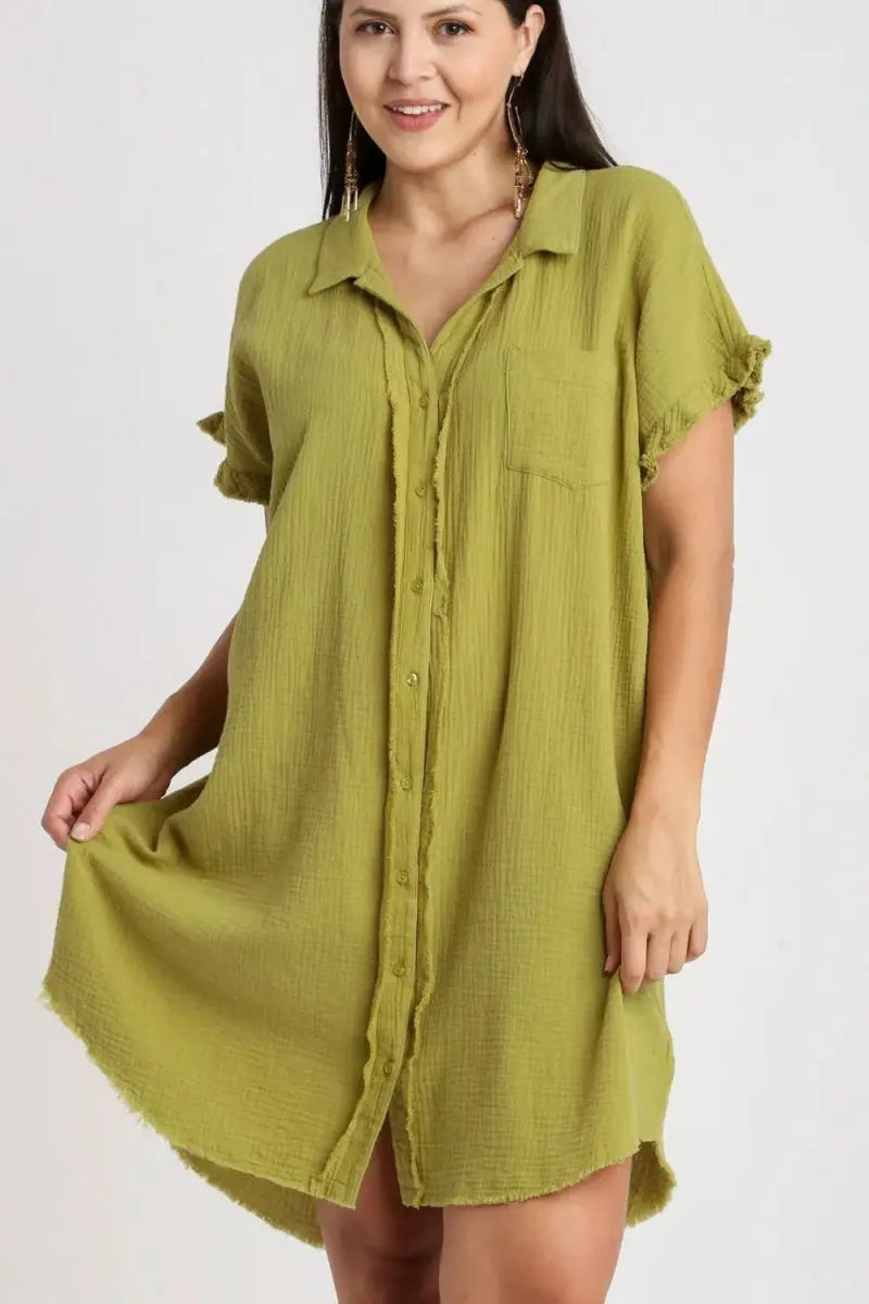 Trendsi Gauze Shirt Dress Women's Casual Button Down Summer Tunic Top