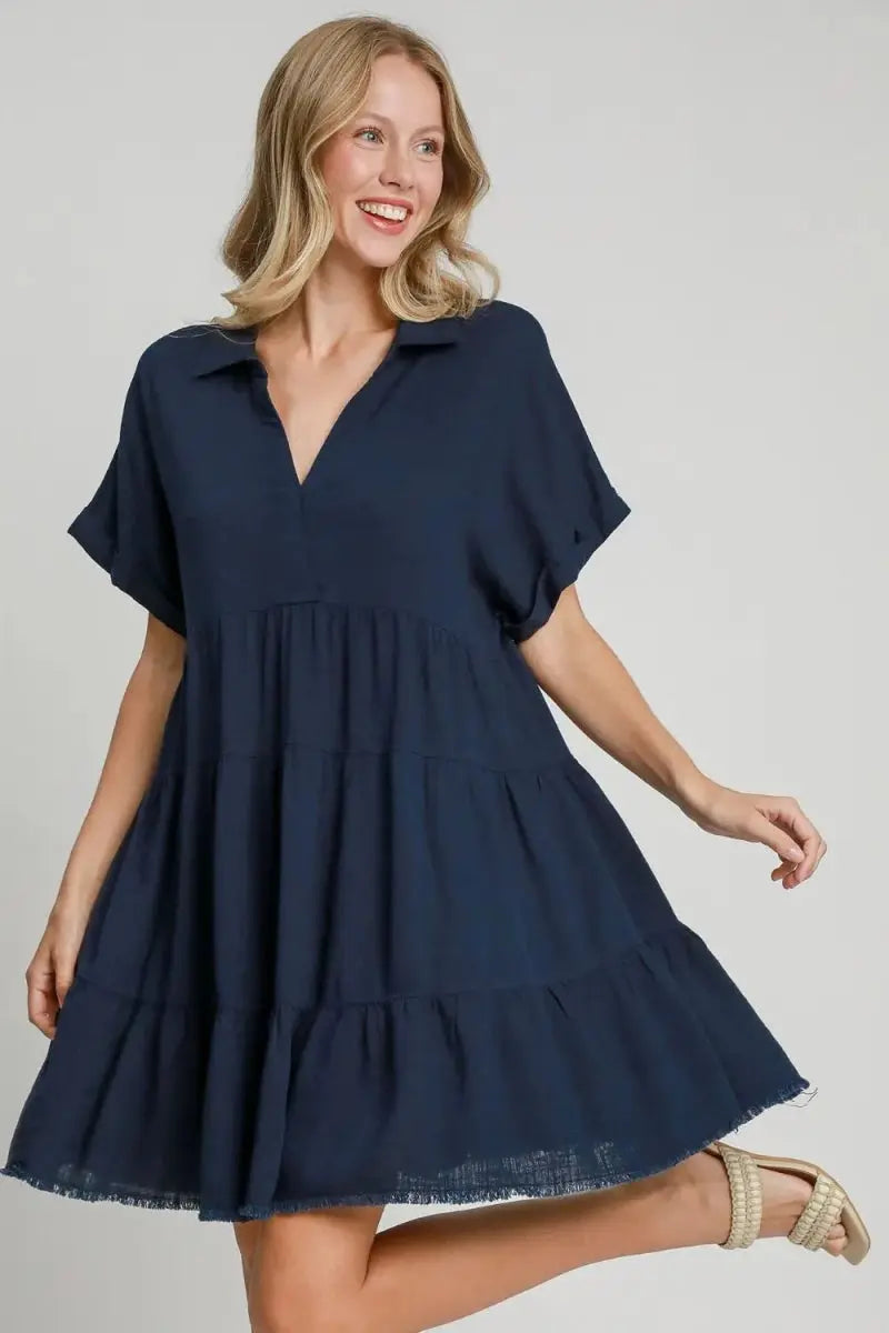 Women's Plus Size Tiered Mini Dress - Raw Hem Folded Sleeve