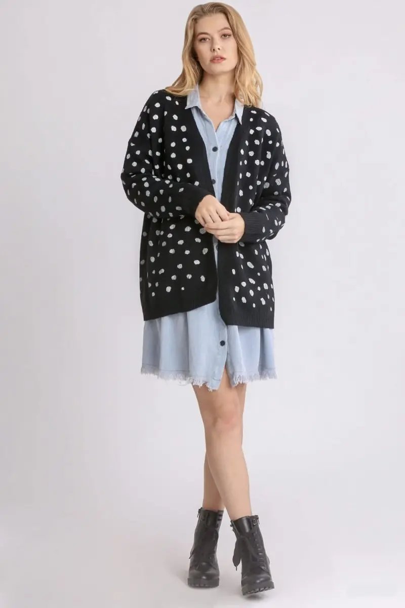 Trendsi Polka Dot Cardigan Women's Open Front Layering Lightweight Cardigan