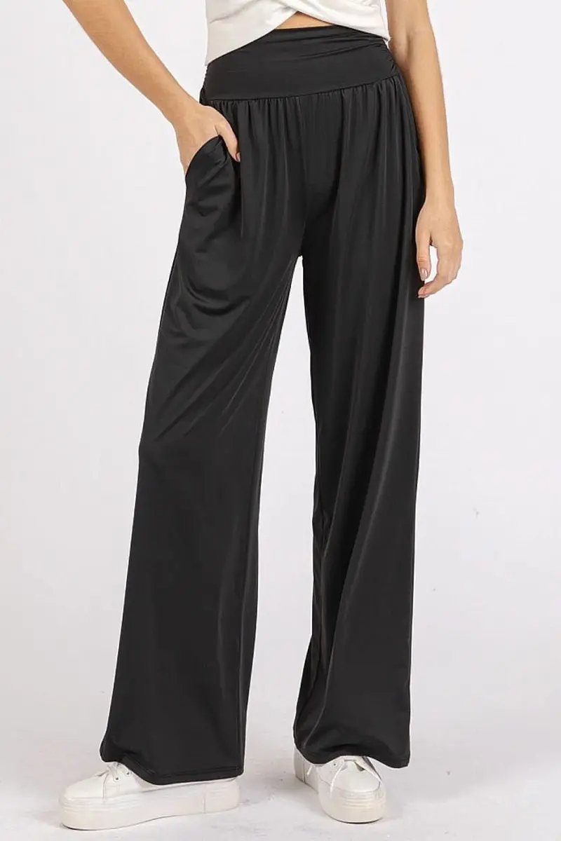 Trendsi Wide Leg Pants Women's Casual Trousers with Pockets Stretchy Waist