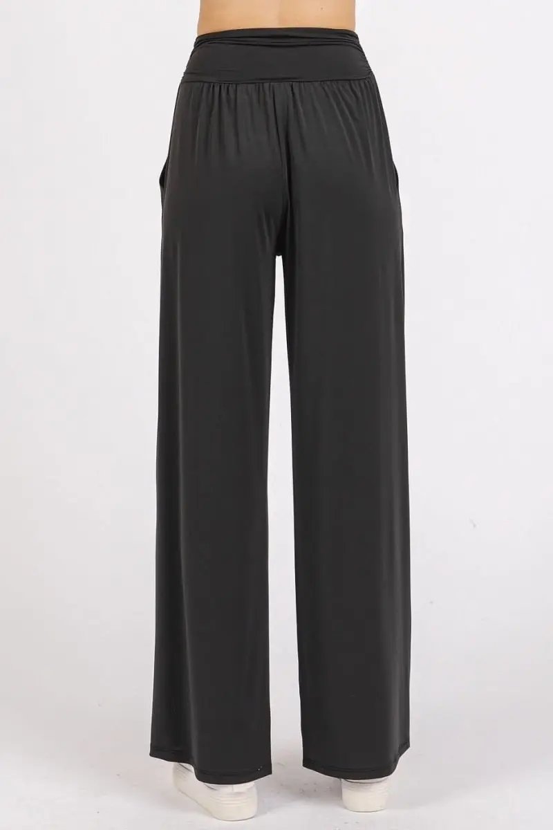 Trendsi Wide Leg Pants Women's Casual Trousers with Pockets Stretchy Waist