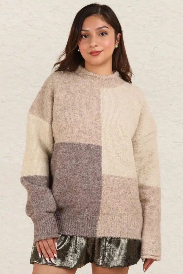 Trendsi Color Block Sweater Women's Casual Knit Top Soft & Stylish