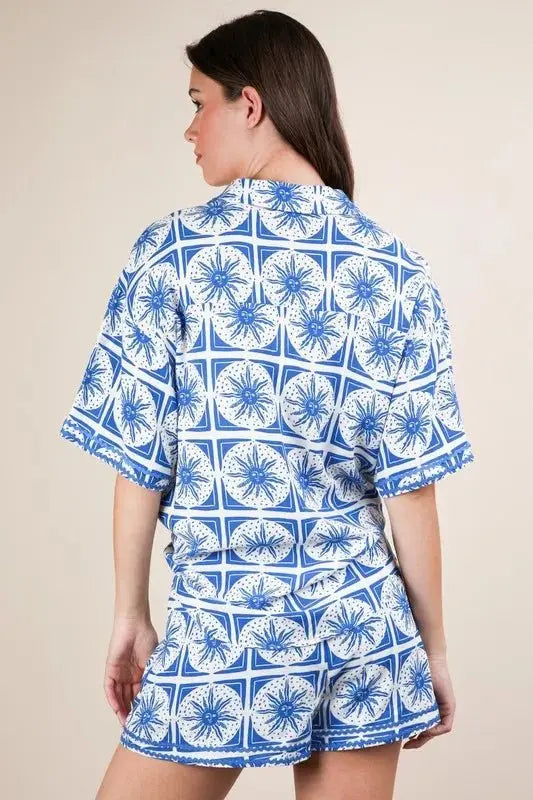 Women's Plus Size Shirt & Shorts Set - Tropical Print - Summer Casual