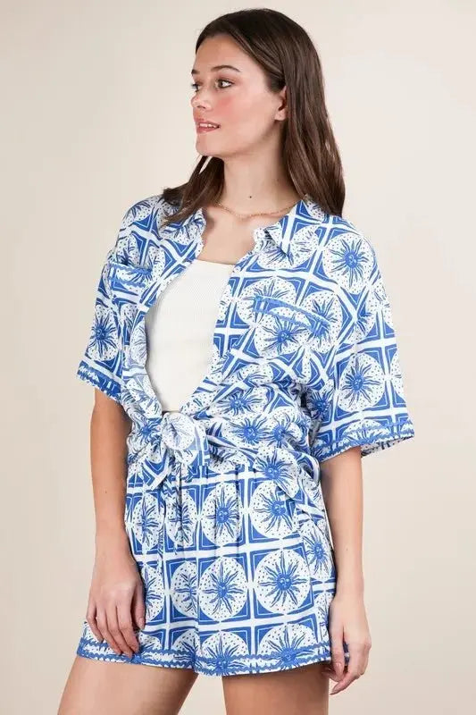Women's Plus Size Shirt & Shorts Set - Tropical Print - Summer Casual