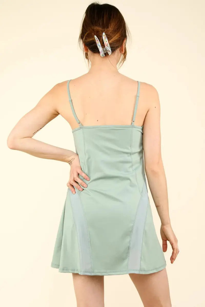 Trendsi Mesh Detail Tennis Dress Women's Active Mini Dress w/ Shorts, USA Ship