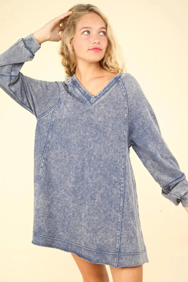 Trendsi Mineral Washed Dress Women's Casual A-Line Mini Dress Comfy Fit