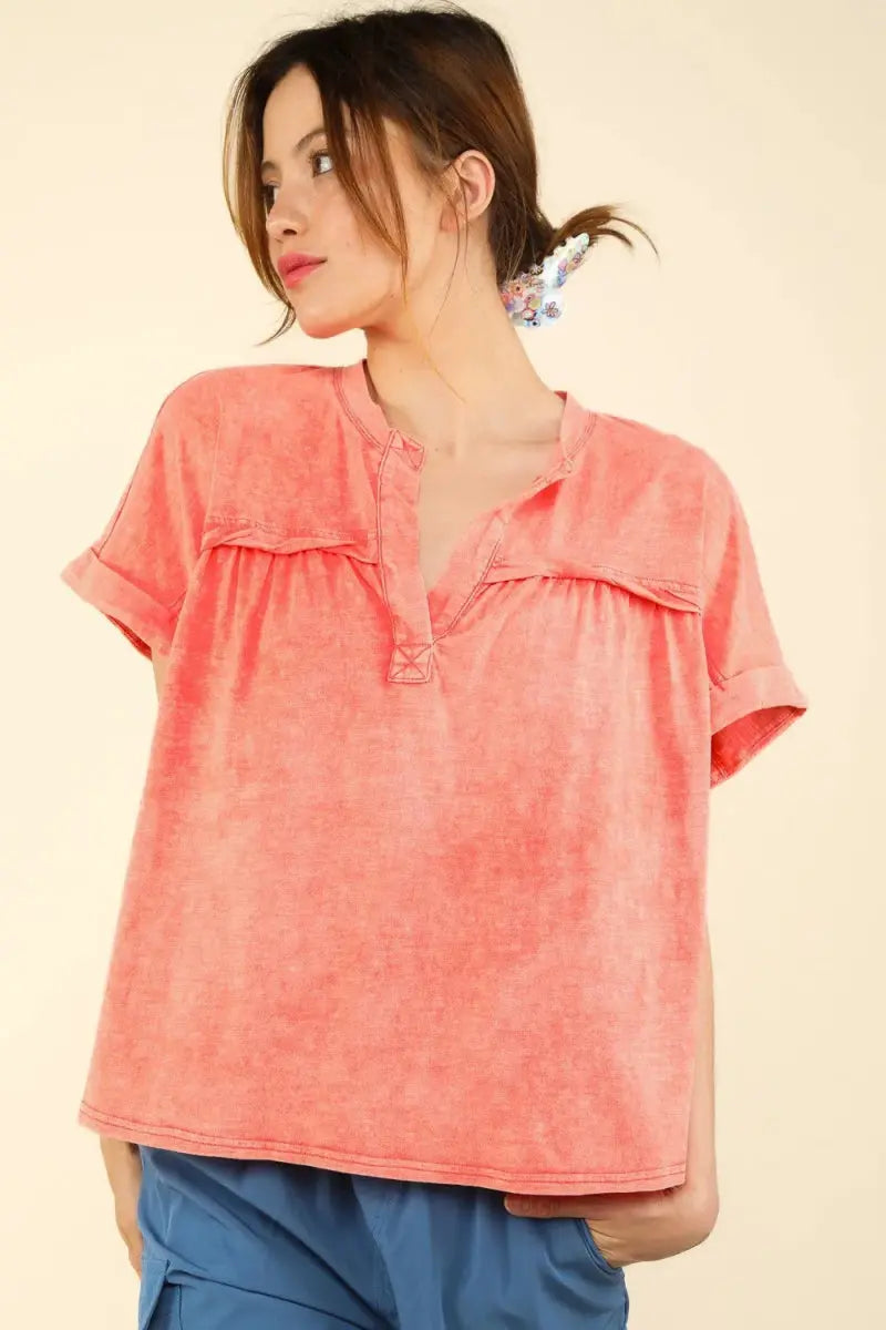 Women's Washed Tee - Soft & Comfy - Casual Short Sleeve Top