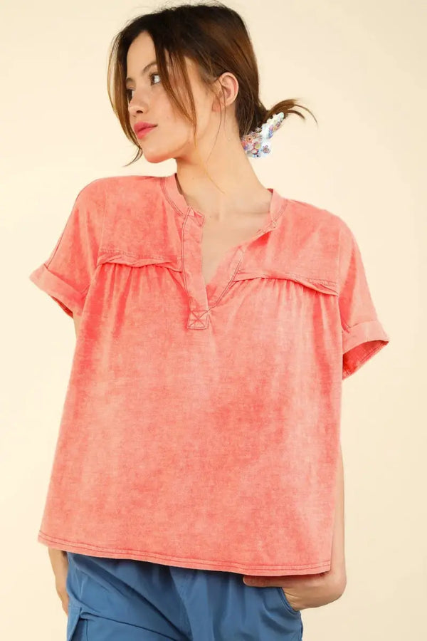 Women's Washed Tee - Soft & Comfy - Casual Short Sleeve Top