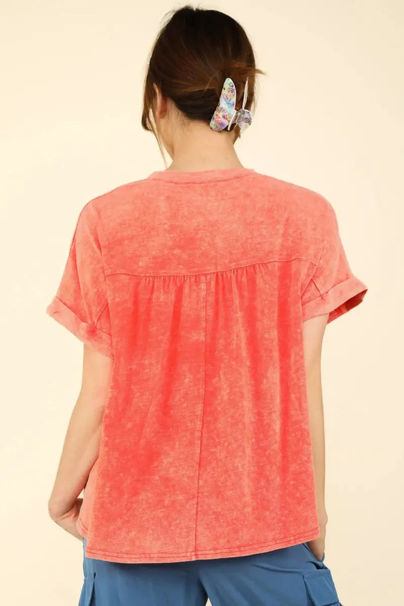 Women's Washed Tee - Soft & Comfy - Casual Short Sleeve Top
