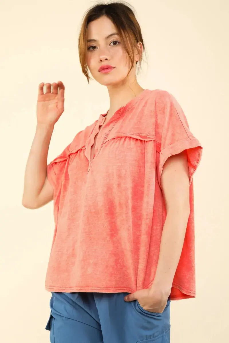 Women's Washed Tee - Soft & Comfy - Casual Short Sleeve Top