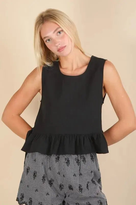 Trendsi Ruffled Side Tie Top Women's Summer Casual Sleeveless Tank