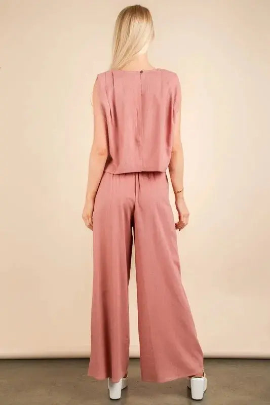Woven Top & Pants Set - Comfortable - Two-Piece Outfit