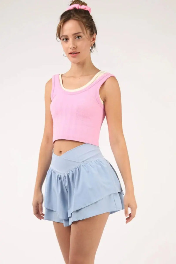 Trendsi V-Shape Active Shorts Women's High Waist Gym & Running Shorts - Layered, USA Ship