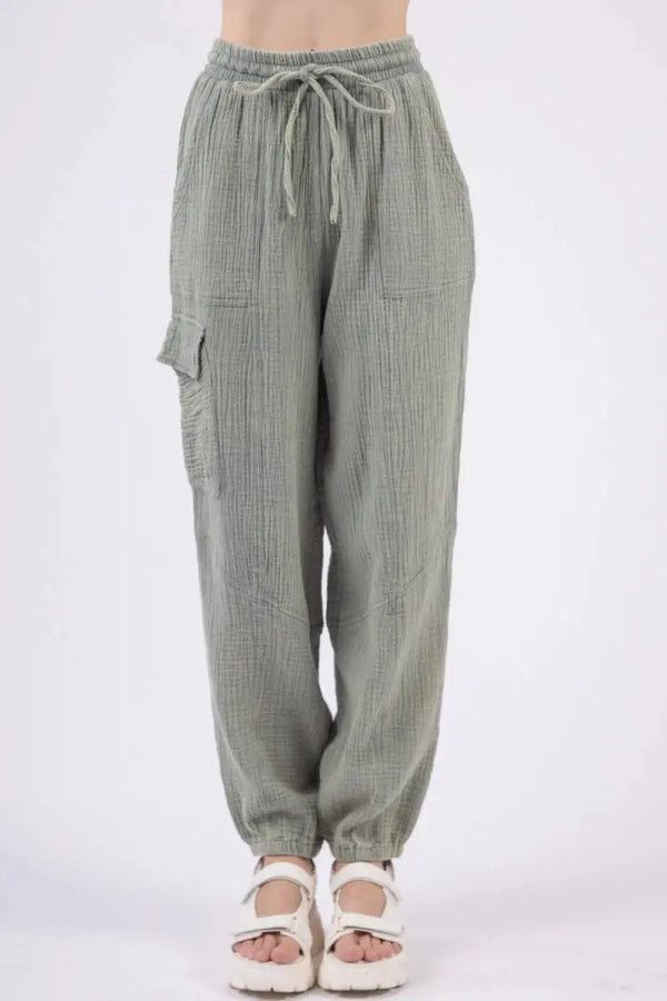 Trendsi Crinkle Gauze Pants Women's Casual Drawstring Lightweight Pants