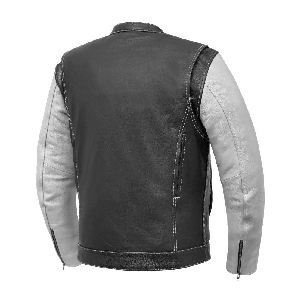 Vincent Men's Cafe Style Leather Jacket Black and White