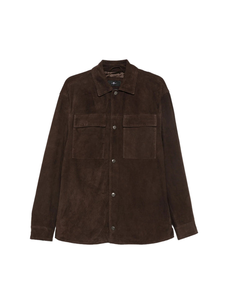 7 For All Mankind Calf Suede Overshirt in Brown
