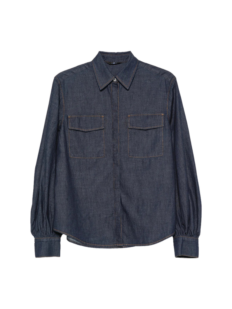7 For All Mankind Balloon-Sleeve Denim Shirt in Indigo