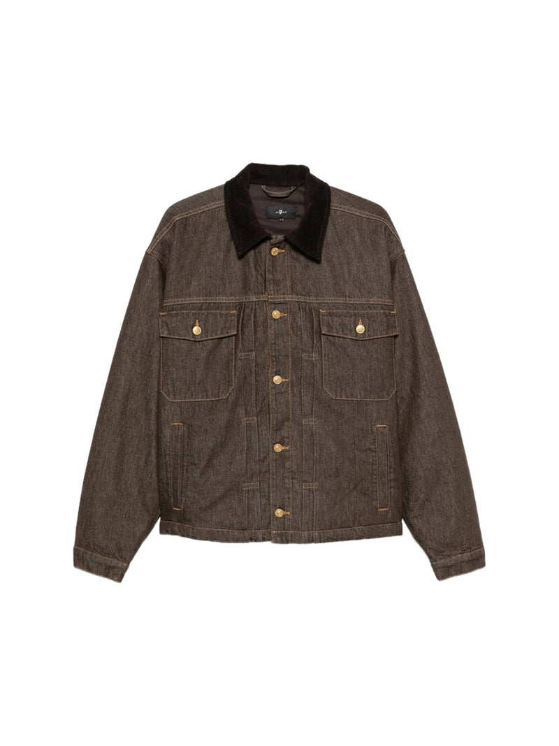 7 For All Mankind Denim Jacket with Corduroy Collar in Brown