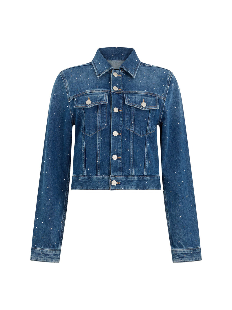 7 For All Mankind Cropped Denim Jacket in Blue Shine