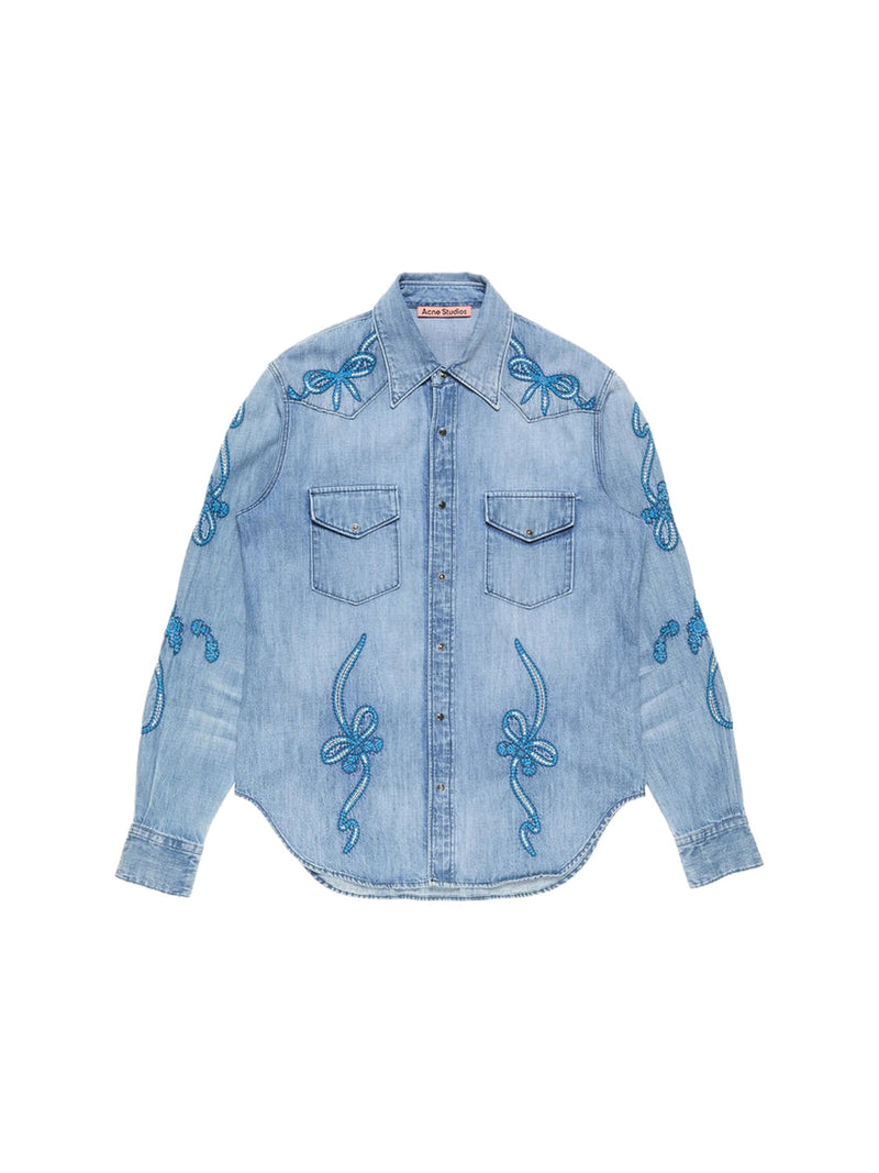 Acne Studios Embroidered Denim Shirt in Light Blue