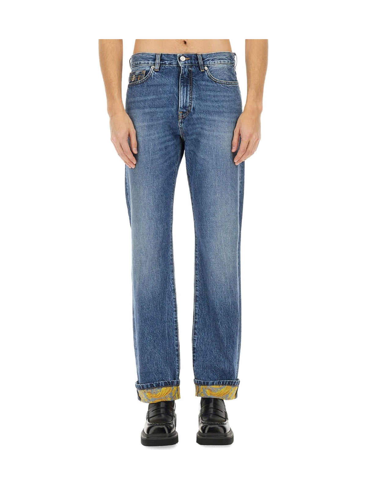Versace Straight Jeans with Baroque Turn-Ups