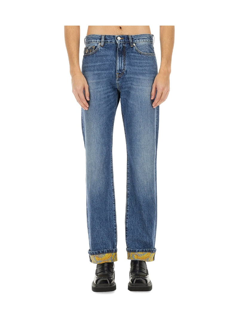 Versace Straight Jeans with Baroque Turn-Ups
