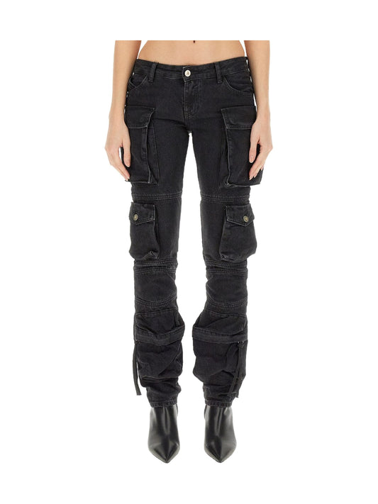 The Attico Low-Rise Cargo Jeans in Black