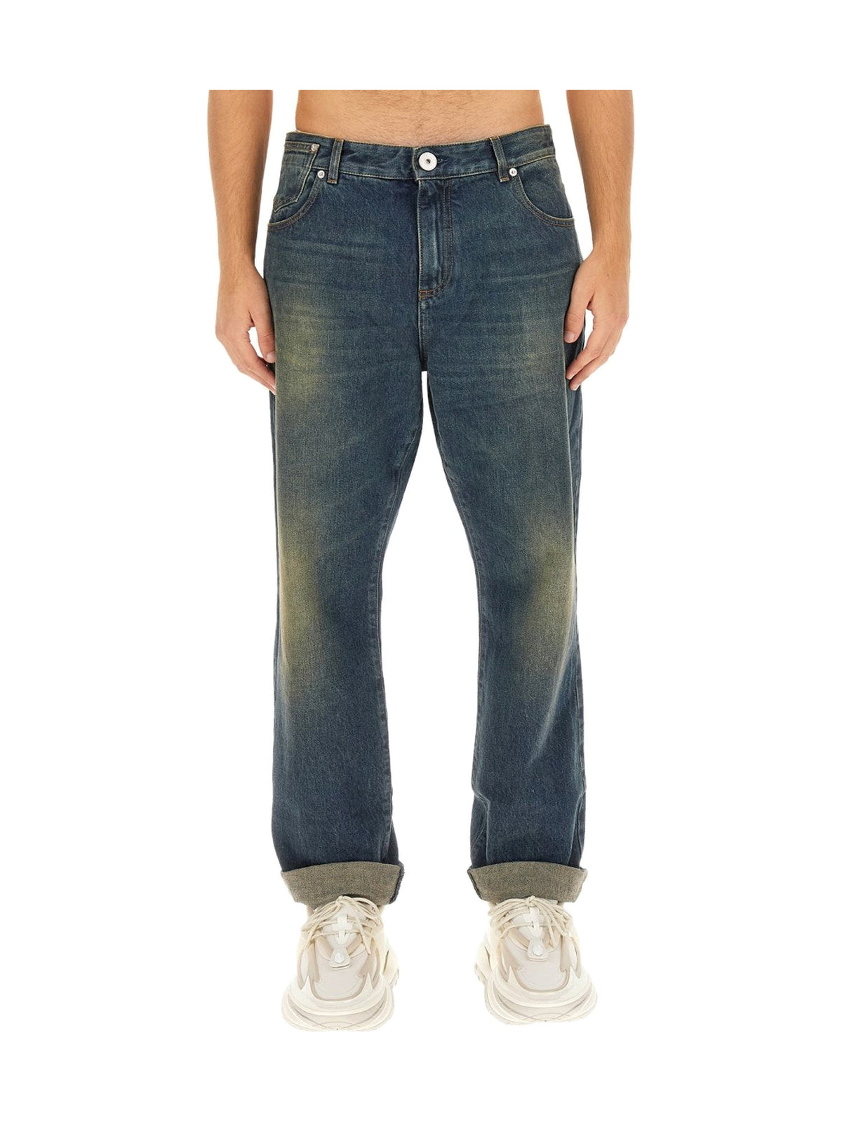 Balmain Straight Jeans with Turn-Ups in Vintage Wash