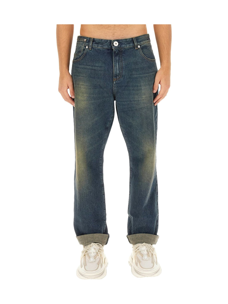Balmain Straight Jeans with Turn-Ups in Vintage Wash
