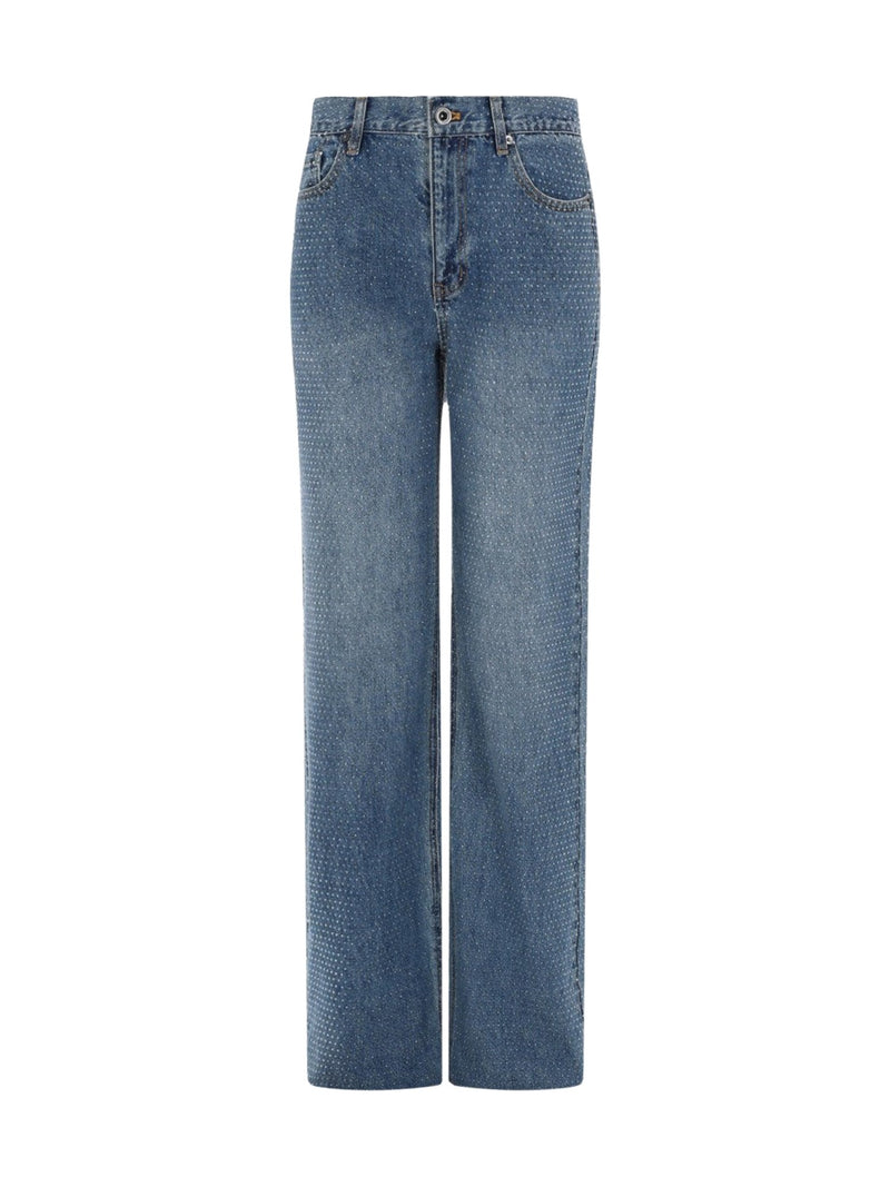 Self-Portrait Wide Jeans with Rhinestones