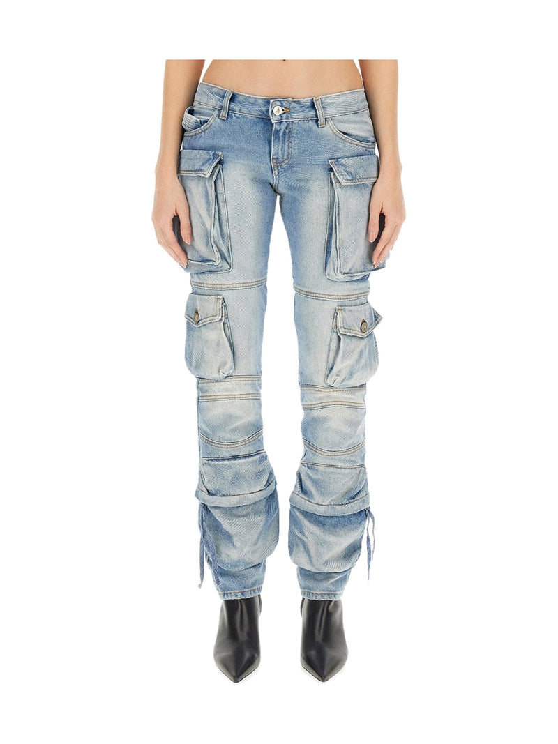 The Attico Low-Rise Cargo Jeans in Light Blue