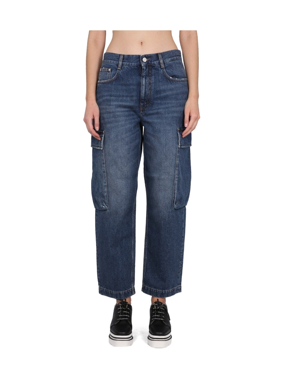 Stella McCartney Cropped Cargo Jeans in Dark Blue