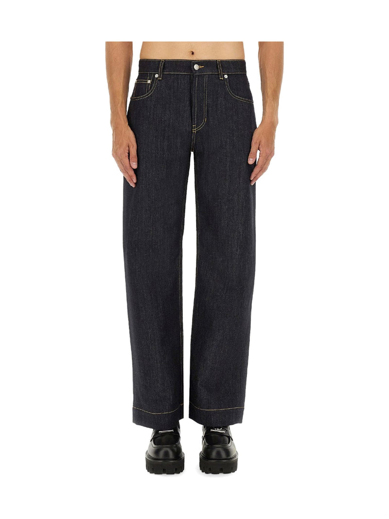 Alexander McQueen Wide Jeans with Contrast Stitching