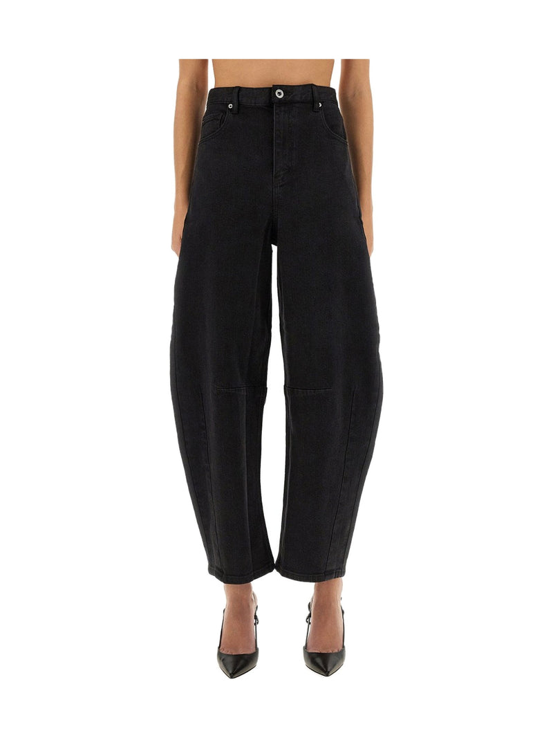 Self-Portrait Barrel-Leg Jeans in Black