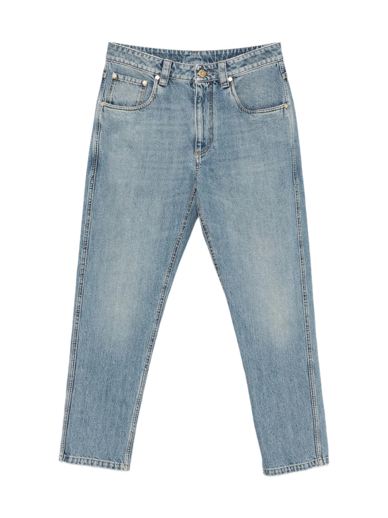 Brunello Cucinelli Cropped Jeans in Faded Light Blue