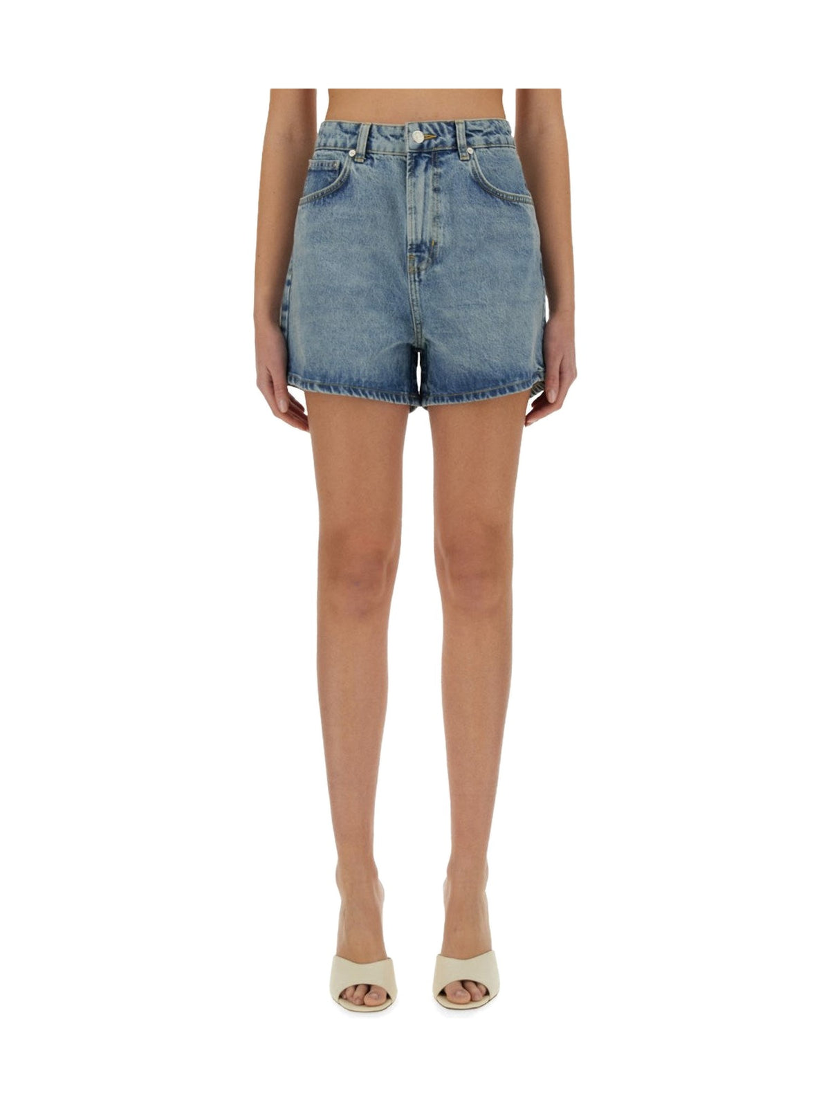 Moschino High-Rise Denim Shorts in Light Blue