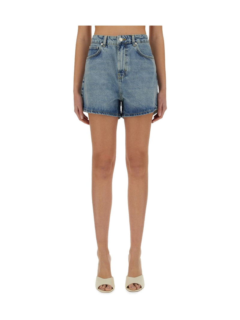 Moschino High-Rise Denim Shorts in Light Blue